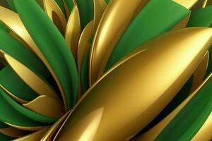 AI generated 3d rendering luxury green and golden abstract background. Pro Photo