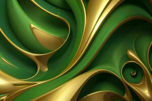 AI generated 3d rendering luxury green and golden abstract background. Pro Photo