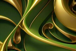 AI generated 3d rendering luxury green and golden abstract background. Pro Photo