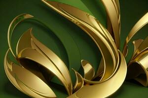 AI generated 3d rendering luxury green and golden abstract background. Pro Photo