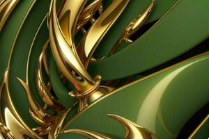 AI generated 3d rendering luxury green and golden abstract background. Pro Photo