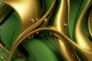 AI generated 3d rendering luxury green and golden abstract background. Pro Photo