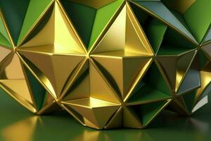 AI generated 3d rendering luxury green and golden abstract background. Pro Photo