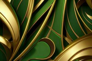 AI generated 3d rendering luxury green and golden abstract background. Pro Photo