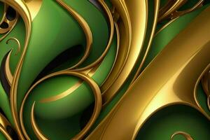 AI generated 3d rendering luxury green and golden abstract background. Pro Photo