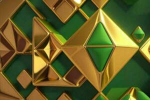 AI generated 3d rendering luxury green and golden abstract background. Pro Photo