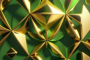 AI generated 3d rendering luxury green and golden abstract background. Pro Photo