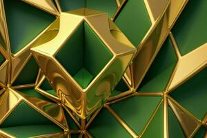 AI generated 3d rendering luxury green and golden abstract background. Pro Photo