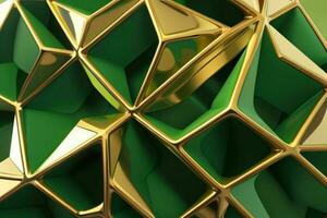 AI generated 3d rendering luxury green and golden abstract background. Pro Photo