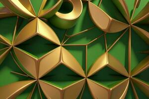 AI generated 3d rendering luxury green and golden abstract background. Pro Photo