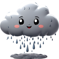 AI generated a gray cartoon cloud with rain drops on it png