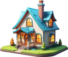 AI generated cartoon house with blue roof and porch png