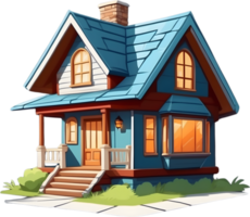 AI generated cartoon house with blue roof and porch png