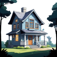ai gerado desenho animado casa com azul cobertura e varanda png