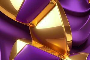 AI generated 3d rendering luxury bold purple and golden abstract background. Pro Photo