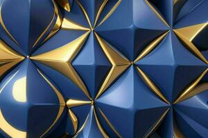 AI generated 3d rendering luxury blue and golden abstract background. Pro Photo