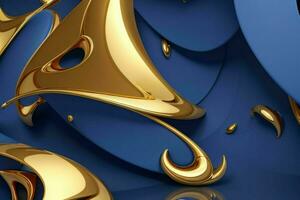 AI generated 3d rendering luxury blue and golden abstract background. Pro Photo