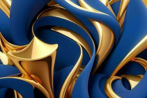 AI generated 3d rendering luxury blue and golden abstract background. Pro Photo