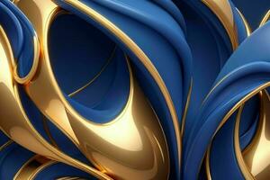 AI generated 3d rendering luxury blue and golden abstract background. Pro Photo