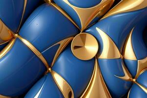 AI generated 3d rendering luxury blue and golden abstract background. Pro Photo