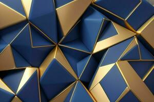 AI generated 3d rendering luxury blue and golden abstract background. Pro Photo