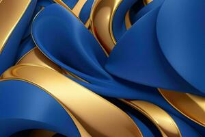 AI generated 3d rendering luxury blue and golden abstract background. Pro Photo