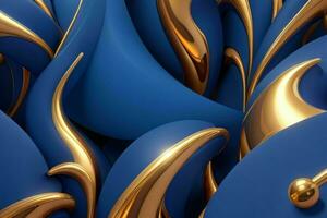 AI generated 3d rendering luxury blue and golden abstract background. Pro Photo