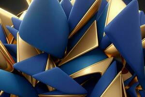 AI generated 3d rendering luxury blue and golden abstract background. Pro Photo