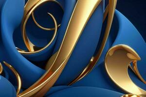 AI generated 3d rendering luxury blue and golden abstract background. Pro Photo