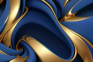 AI generated 3d rendering luxury blue and golden abstract background. Pro Photo