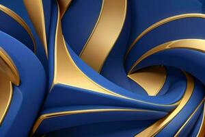 AI generated 3d rendering luxury blue and golden abstract background. Pro Photo