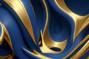 AI generated 3d rendering luxury blue and golden abstract background. Pro Photo