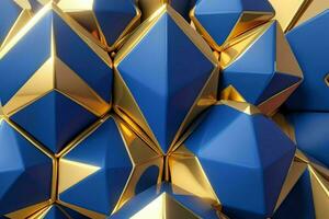 AI generated 3d rendering luxury blue and golden abstract background. Pro Photo