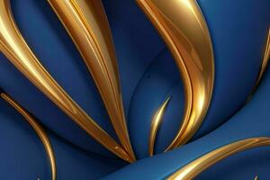 AI generated 3d rendering luxury blue and golden abstract background. Pro Photo