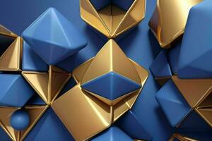 AI generated 3d rendering luxury blue and golden abstract background. Pro Photo