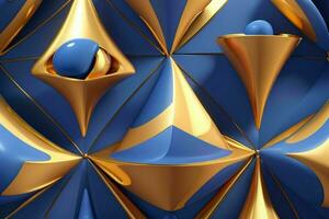 AI generated 3d rendering luxury blue and golden abstract background. Pro Photo