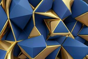 AI generated 3d rendering luxury blue and golden abstract background. Pro Photo