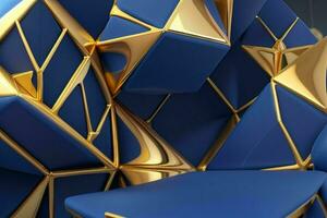 AI generated 3d rendering luxury blue and golden abstract background. Pro Photo