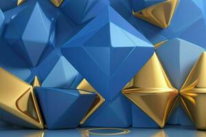 AI generated 3d rendering luxury blue and golden abstract background. Pro Photo