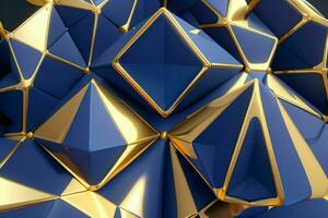 AI generated 3d rendering luxury blue and golden abstract background. Pro Photo