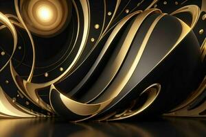 AI generated 3d rendering luxury black and golden abstract background. Pro Photo