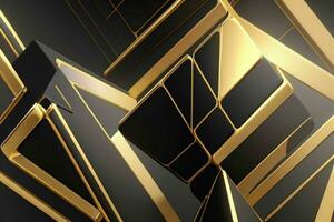 AI generated 3d rendering luxury black and golden abstract background. Pro Photo