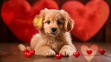 AI generated Puppy Love Golden Moments with Hearts video