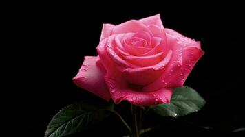 AI generated Dew Kissed Pink Rose on Black video