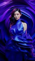 AI generated Photo of Beautiful Asian model wearing metaverse futuristic fashion. Cyberpunk woman AI Generated