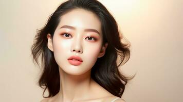 AI generated Beauty Asian model woman skincare and makeup with healthy facial skin on empty space. AI Generated photo