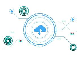 Cloud data storage concept. Cloud computing with a tech circle on a white background. Digital data server technology. Internet communication. vector