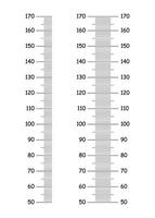 Height chart from 50 to 170 centimeters. Set of templates for wall growth sticker. Vector illustration. Meter wall or growth ruler.