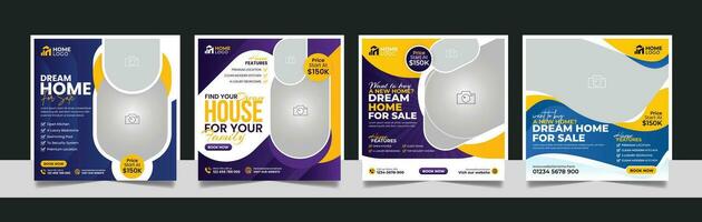 Real estate business promotion square flyer luxury house property sale social media post square web banner template set. vector
