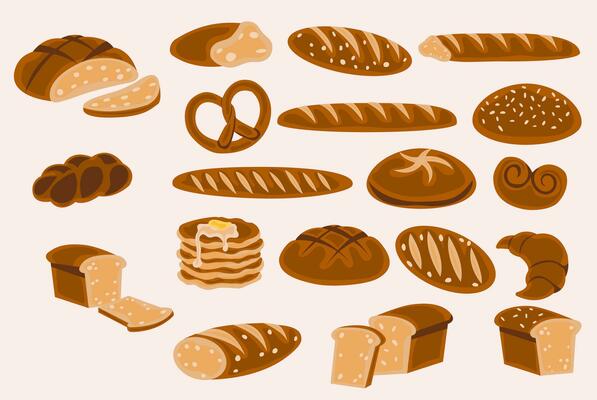 Set bread element. Croissant, bagel, toast bread, french baguette for design menu bakery.